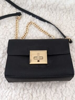 Aldo Black Leather Crossbody with Gold Lock Hardware